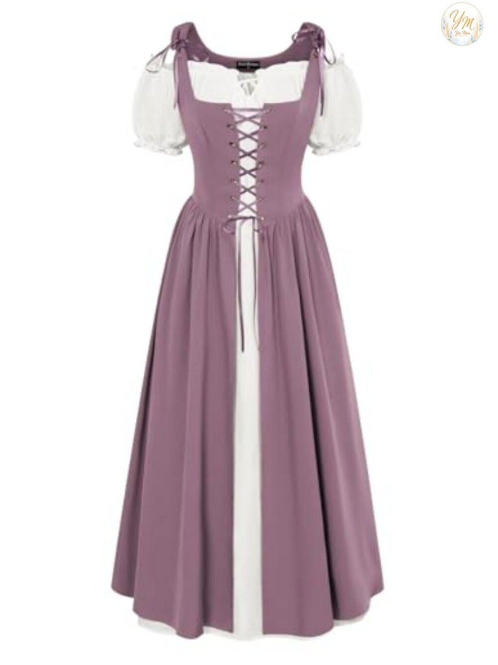 Renaissance Costume Womens 2 Piece Medieval Dress Set Lace Up Vest Chemise